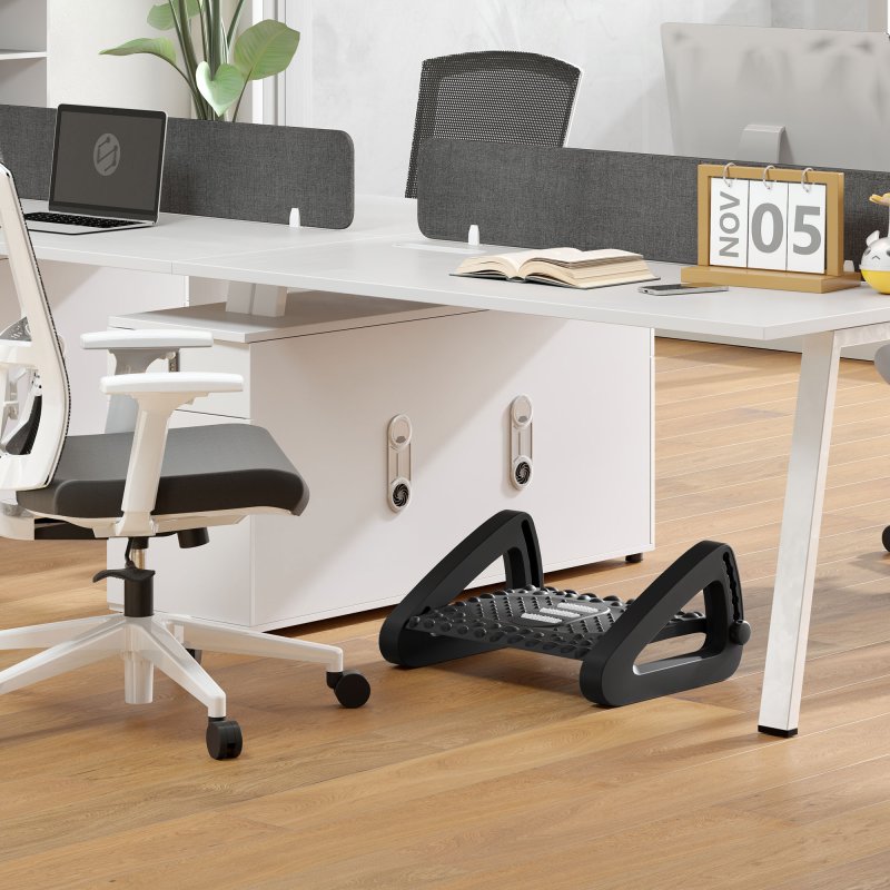 HOMCOM Foot Rest Under Desk, 6 Height Adjustable Footrest with Massage Texture and Rollers, Non-Slip Office Footstool for Under Desk, Black