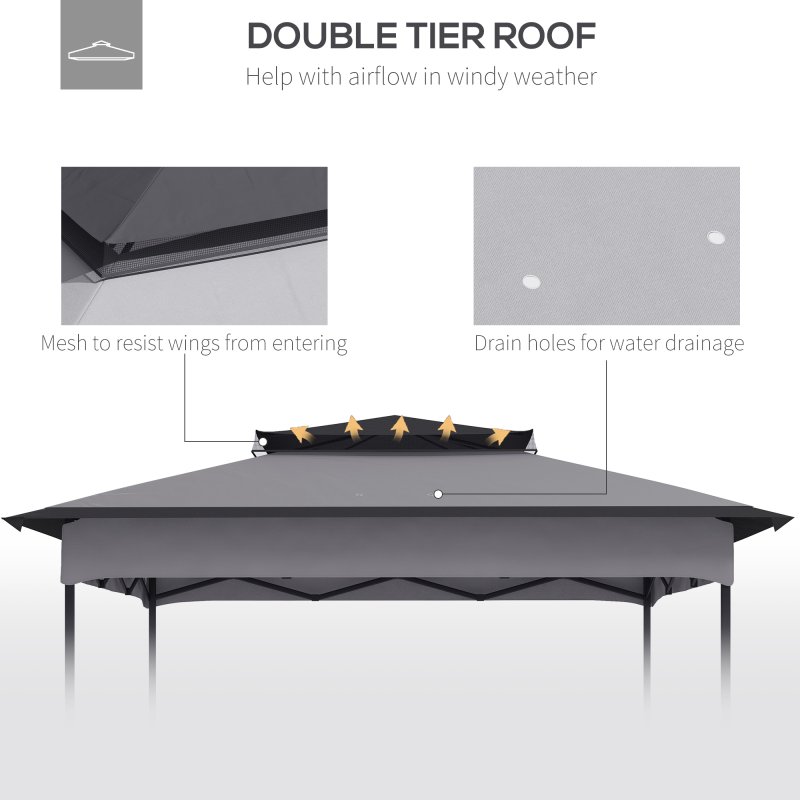 Outsunny Gazebo for 3.25m x 3.25m Frame, 2 Tier Gazebo Cover, UV Protection, Grey