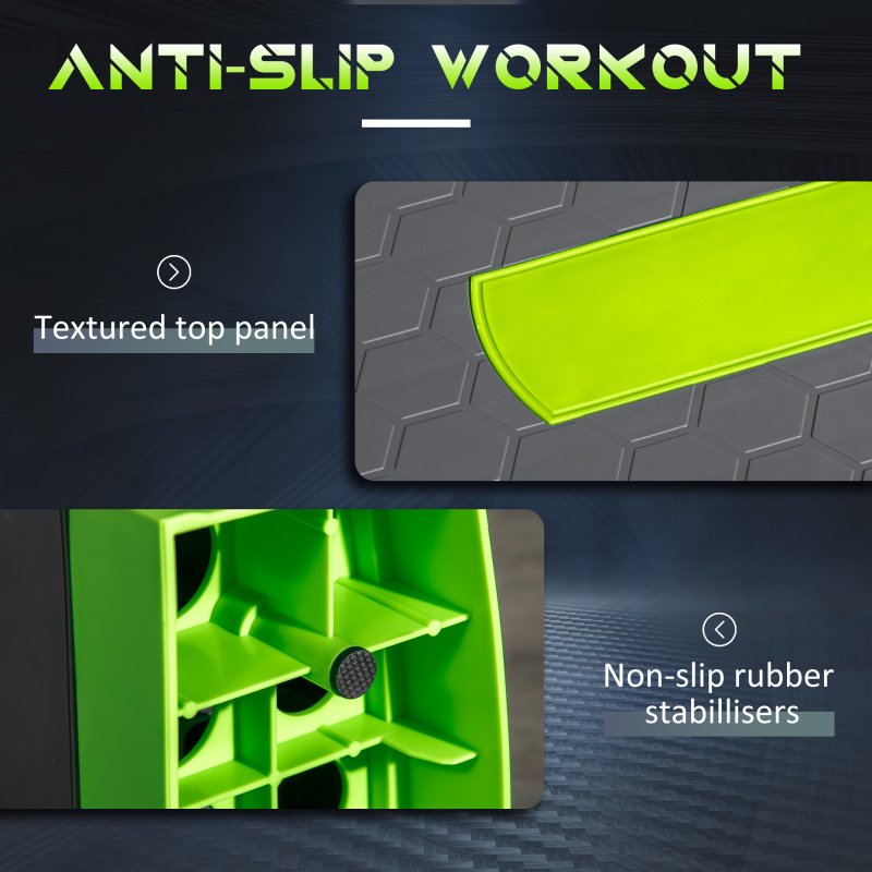 HOMCOM Aerobic Step, 10cm, 15cm & 20cm Height Adjustable Exercise Stepper for Exercise Workout, Nonslip Step Board Great for Home & Office, Grey and Green
