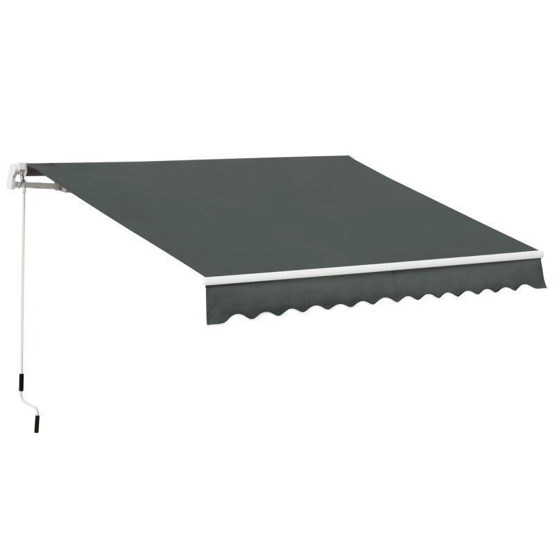 Outsunny 3.5x2.5m Manual Awning Window Door Sun Weather Shade w/ Handle Thick Retractable Canopy Outdoor Garden Shield Grey