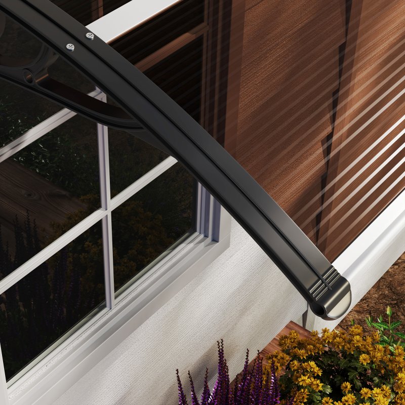 Outsunny Front Door Canopy Outdoor Awning Aluminium Rigid Plastic Polycarbonate Rain Shelter UV Water Rain Resistant 100 x 75cm Brown