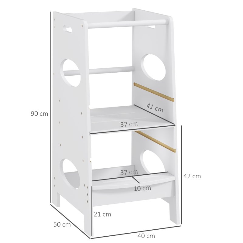 HOMCOM Toddler Step Stool Kids Adjustable Standing Tower with Safety Rail for Kitchen Counter Grey