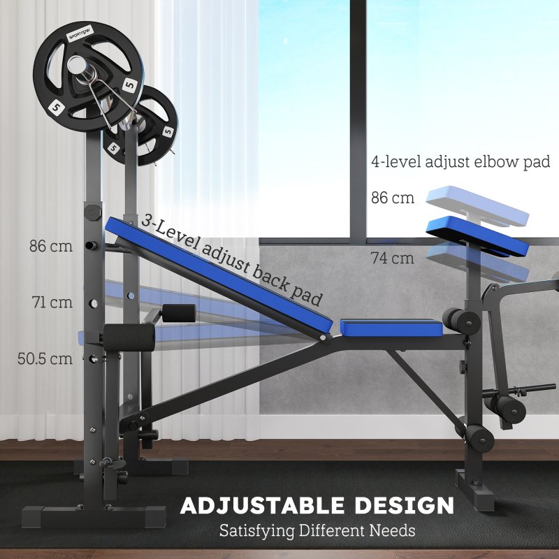 HOMCOM Adjustable Weight Bench with Leg Developer Barbell Rack for Weight Lifting and Strength Training Multifunctional Workout Station for Home Gym Fitness, Blue