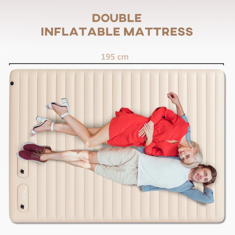 Outsunny Double Air Bed with Foot Pump and Carry Bag, Inflatable Mattress for Guest, Camping, Travel, 195 x 140 x 10cm, White