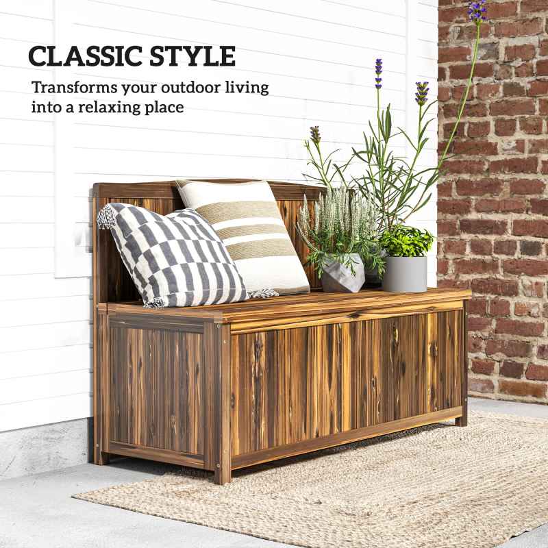 Outsunny Garden Arch Wood Bench Outdoor Storage Box Garden Furniture Chair 115L x 45W x 75Hcm, Brown