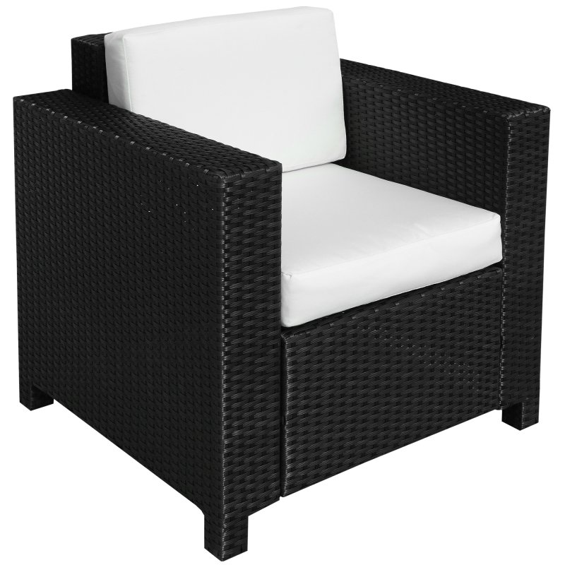 Outsunny Single Seater Rattan Chair, PE Wicker Garden Armchair with 10 cm Thickened Cushion, All-Weather Rattan Garden Chair with Armrests, Black