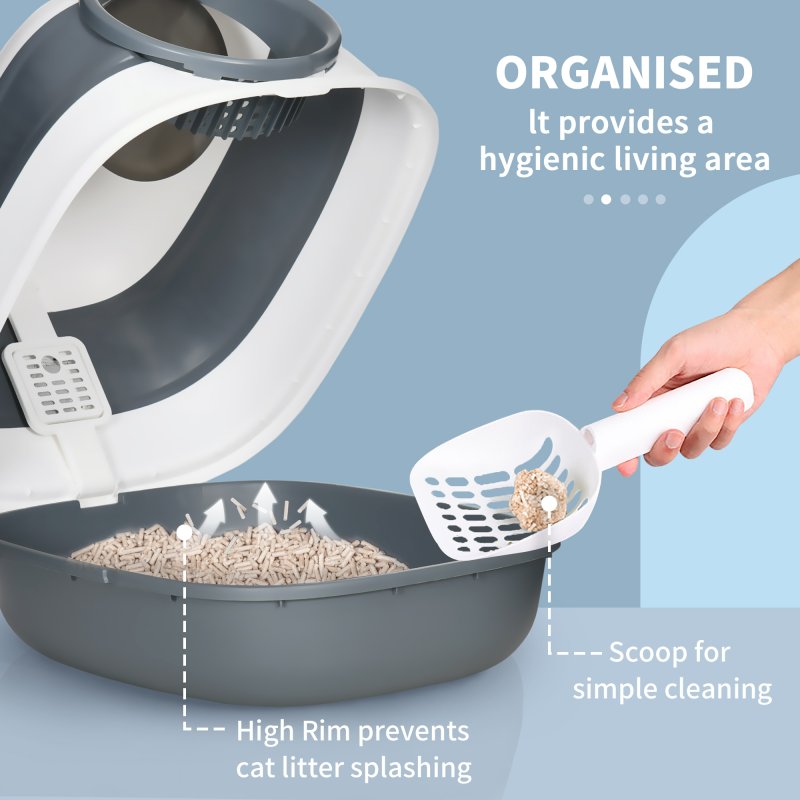 PawHut Foldable Cat Litter Box with Lid, Hooded Cat Litter Tray with High Sides, Air Freshener, Large Two-Way Entrance, Scoop, White