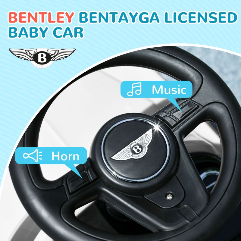 AIYAPLAY Bentley Bentayga Licensed Baby Push Car, 3-in-1 Ride on Car Foot to Floor Sliding Car with Removable Push Handle, Canopy, Horn Music, Storage, Safety Guardrail, for 12-36 Months, White