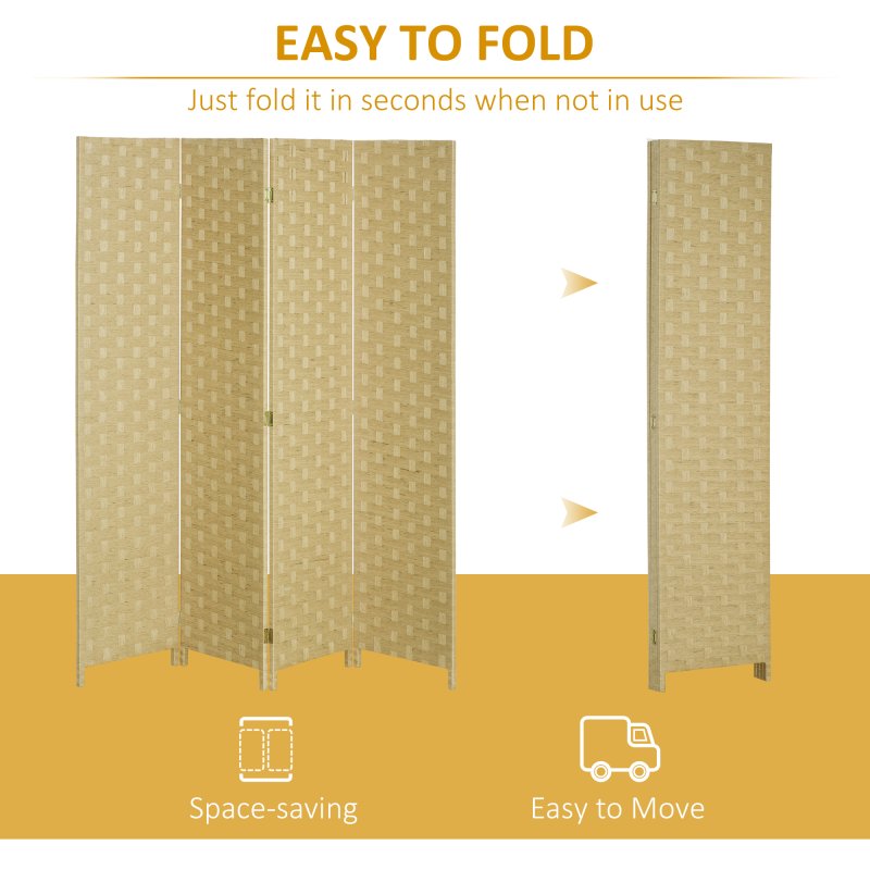 HOMCOM 4-Panel Room Dividers, Wave Fibre Freestanding Folding Privacy Screen Panels, Partition Wall Divider for Indoor Bedroom Office, 170?cm, Brown