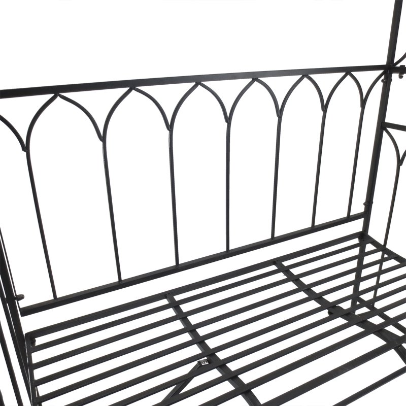 Outsunny Garden Metal Arch Bench Outdoor 2-Seater Chair, Patio Rose Trellis Arbour Pergola for Climbing Plant Vintage Classic Black 115L x 50W x 203H cm
