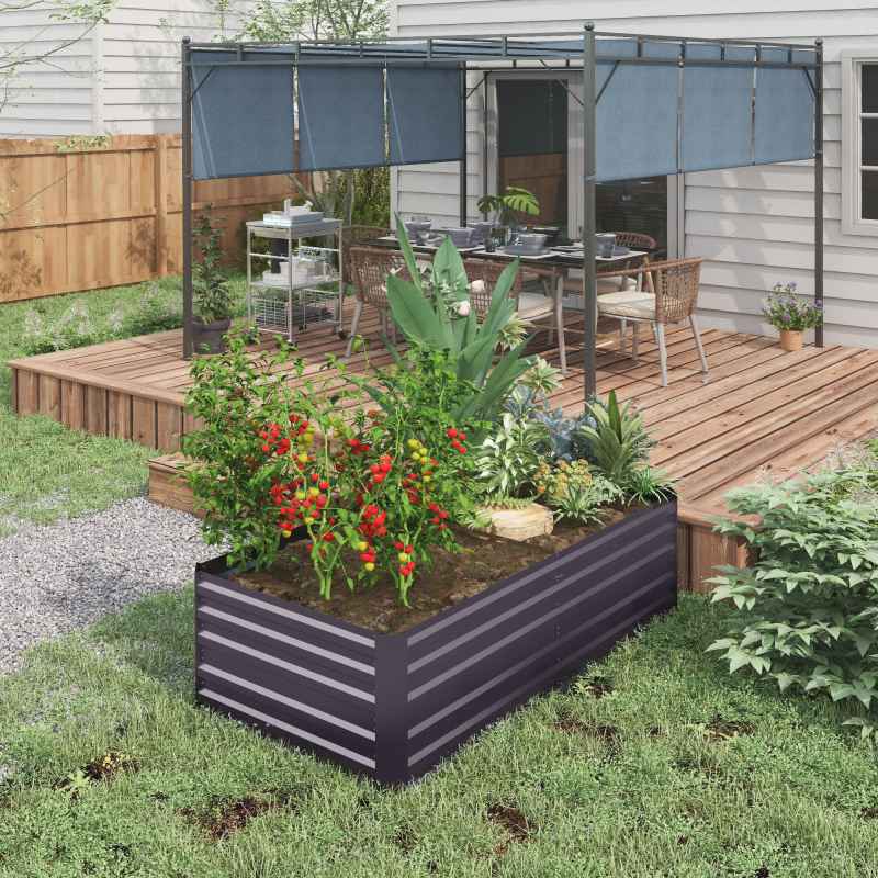 Outsunny Raised Beds for Garden, Galvanised Steel Outdoor Planters with Multi-reinforced Rods for Vegetables, Plants, Flowers and Herbs, 180 x 90 x 59 cm, Dark Grey