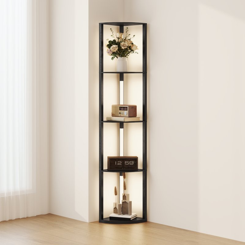HOMCOM LED Floor Lamp with Shelves, 4 Layers Dimmable Modern Standing Lamp with 3 Brightness Levels and Foot Switch for Living Room, Bedroom, Office, Black