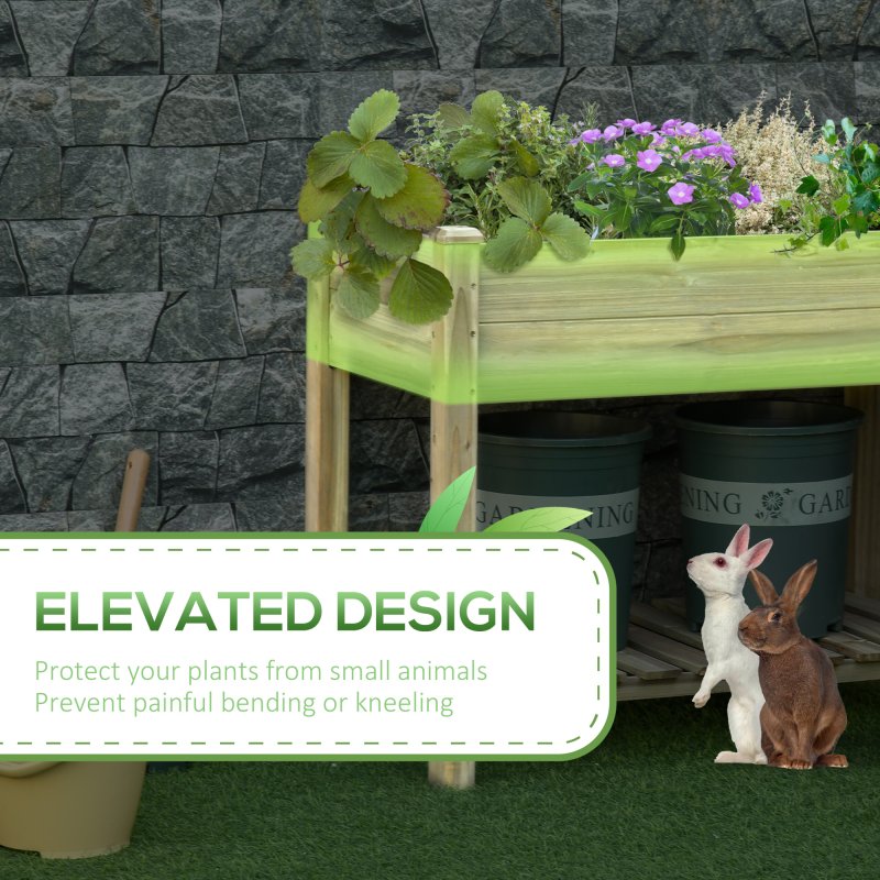 Outsunny 91cm x 51cm x 76cm Raised Garden Bed with Legs and Storage Shelf, Elevated Wooden Planter Box, Gardening Standing Growing Bed for Backyard, Patio, Balcony