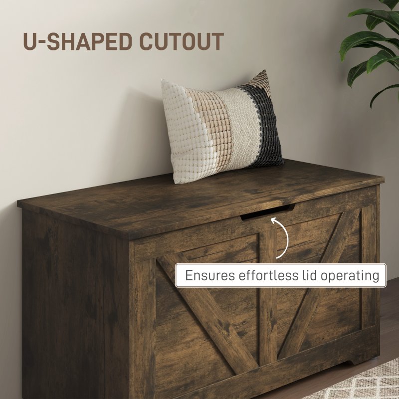 HOMCOM 100L Storage Chest, Storage Trunk with 2 Safety Hinges and U-shaped Cut-out Pull, Organiser Box for Living Room, Entryway, 80 x 40 x 45 cm, Rustic Brown