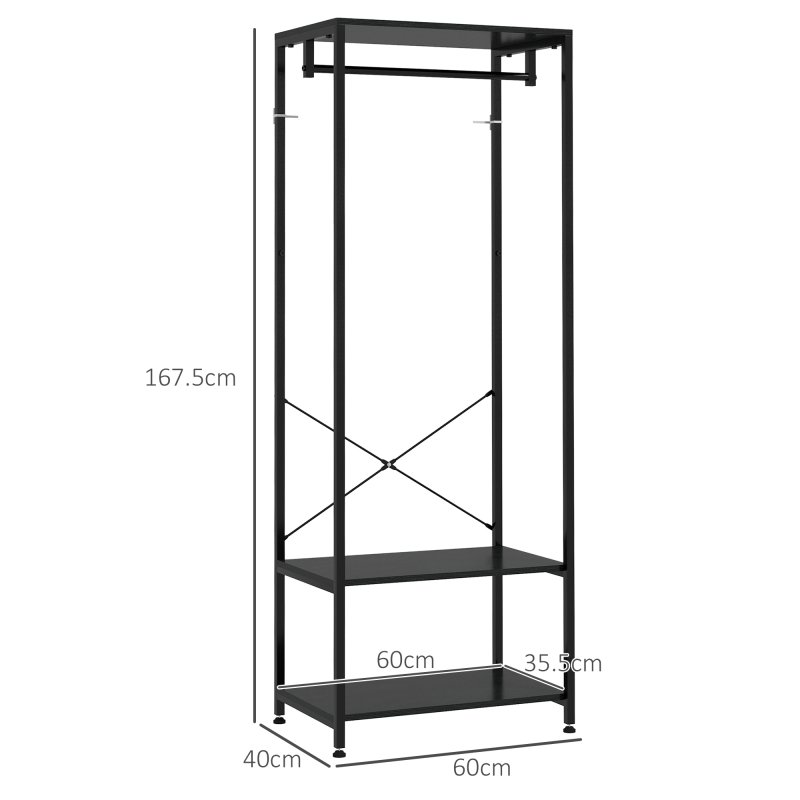 HOMCOM Coat Rack, 2-in-1 Clothes Stand with Shoe Storage, 168cm Free Standing Hall Tree with Hanging Rail and 2 Storage Shelves for Hallway, Entryway, Bedroom