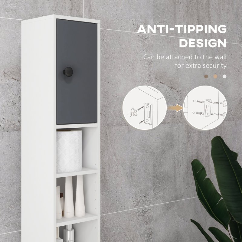 kleankin 180cm Tall Bathroom Cabinet, Slim Bathroom Storage Cabinet with 4 Open Shelves, 2 Door Cupboards and Adjustable Shelves