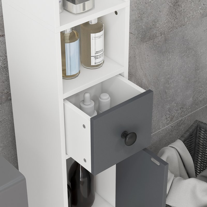 kleankin 180cm Tall Bathroom Cabinet, Slim Bathroom Storage Cabinet with 4 Open Shelves, 2 Door Cupboards and Adjustable Shelves
