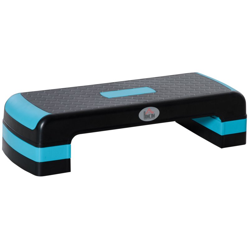 HOMCOM Aerobic Step, 10cm, 15cm & 20cm Height Adjustable Exercise Stepper for Exercise Workout, Nonslip Step Board Great for Home & Office, Black and Blue
