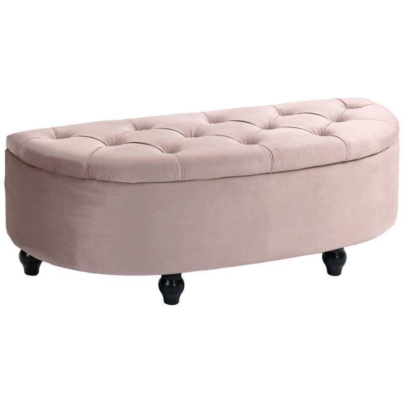 HOMCOM Semi-Circle Ottoman Storage Bench, Bed End Bench, Tufted Upholstered Window Seat Footrest Stool with Rubberwood Legs for Bedroom & Entryway, 120 x 46 x 42 cm