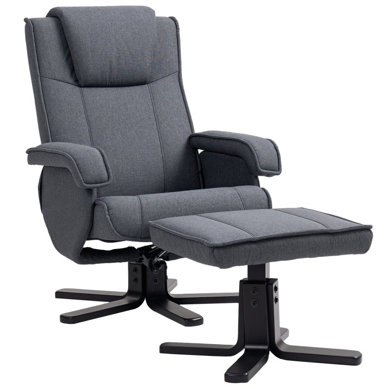 HOMCOM Rocker Swivel Recliner Chair with Footstool, Linen Fabric Recliner Armchair with Ottoman, Wood Base, Upholstered Reclining Chair for Living Room, Bedroom, Office, Charcoal Grey