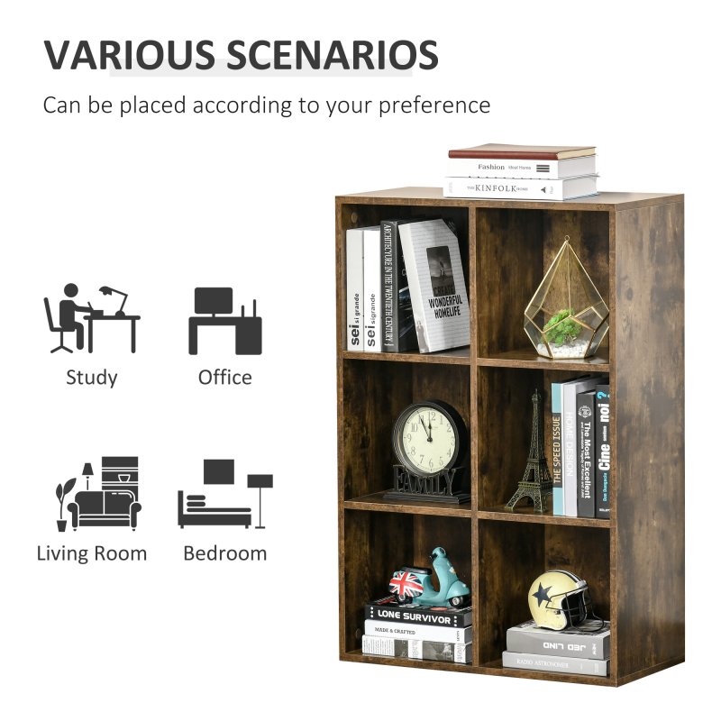 HOMCOM 3 Tier Bookshelf, Modern Cube Bookcase with 6 Open Storage Compartments, Freestanding Display Storage Unit for Living Room, Bedroom, Study