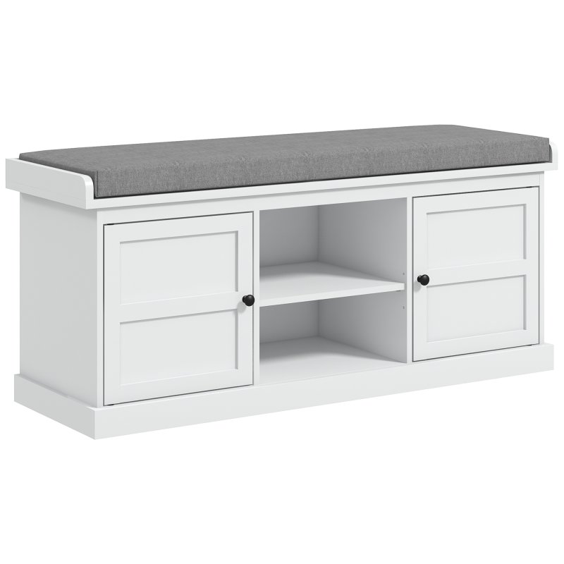HOMCOM Shoe Bench with Seat, Shoe Storage Bench with Cushion, 2 Cabinets and Adjustable Shelf for Entryway, Hallway, Living Room, Bedroom, White
