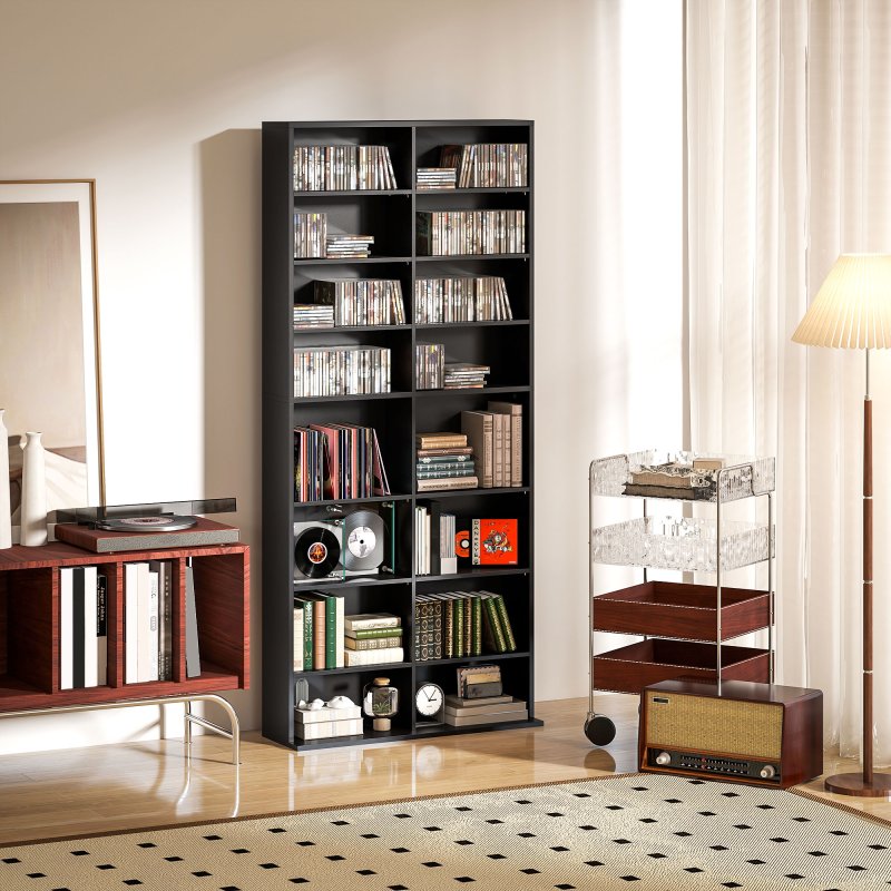 HOMCOM 640 CD/360 DVD Storage Unit, Blu-ray Media Storage Shelf with 18 Compartments and 14 Adjustable Shelves, CD Tower for Living Room, Bedroom, Office