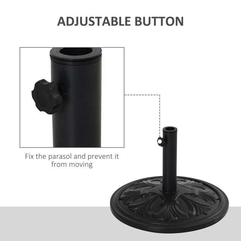 Outsunny 13kg Garden Parasol Base, Round HDPE Concrete Patio Umbrella Stand for 35mm / 38mm / 48mm Pole, Outdoor Sun Shade Parasol Weight Holder, Black