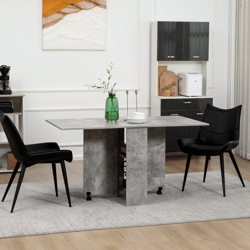 HOMCOM Folding Dining Table, Drop Leaf Table with 2-Tier Shelves, Rolling Casters, for Small Spaces, Kitchen