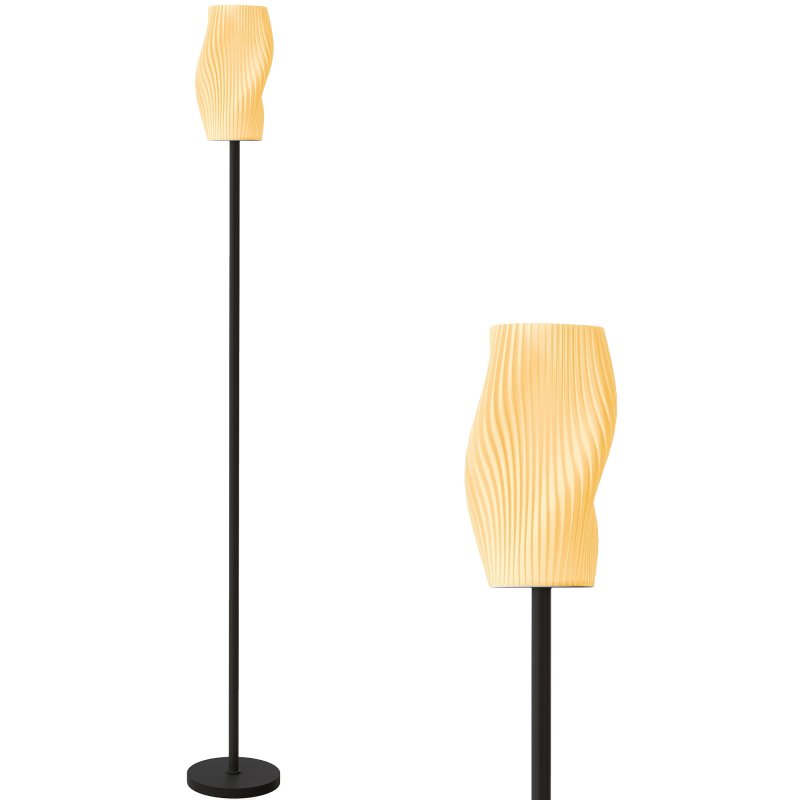 HOMCOM Floor Lamp for Living Room, 3D Printed Modern Standing Lamp with Flowing Curved Shade & Foot Switch, Minimalist Tall Pole Lampshade for Bedroom, Office, E27 Holder without Bulb (25W Max), White