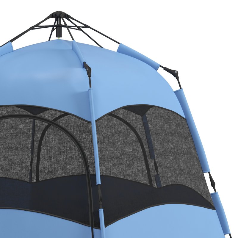 Outsunny Double Layer Pop Up Tent with Rainfly, Hexagon 4 Man Dome Tent, Portable Camping Shelter with Sewn-in Groundsheet and Carry Bag, for Festival Backpacking Road Trips, Blue