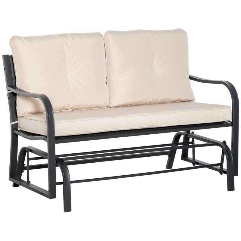 Outsunny 2-Person Outdoor Loveseat Glider Bench Rocking Chair for Patio, Garden, Yard, Porch with Armrest and Cushions, Khaki