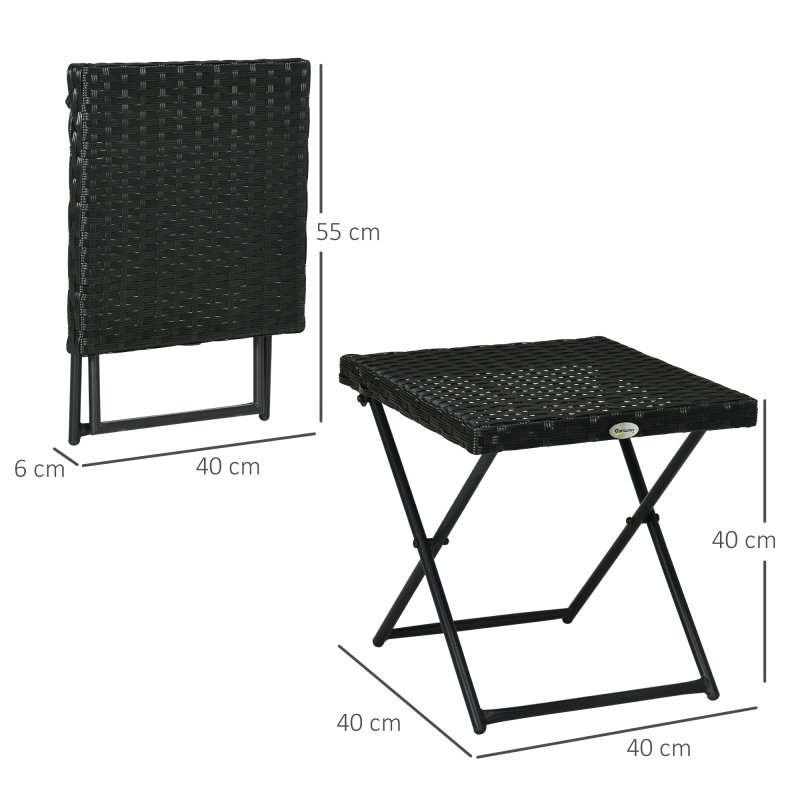 Outsunny Folding Rattan Garden Coffee Table, Small Square Outdoor Bistro Side Table with Rattan Top for Patio, Balcony, Porch, 40 x 40 x 40 cmBlack