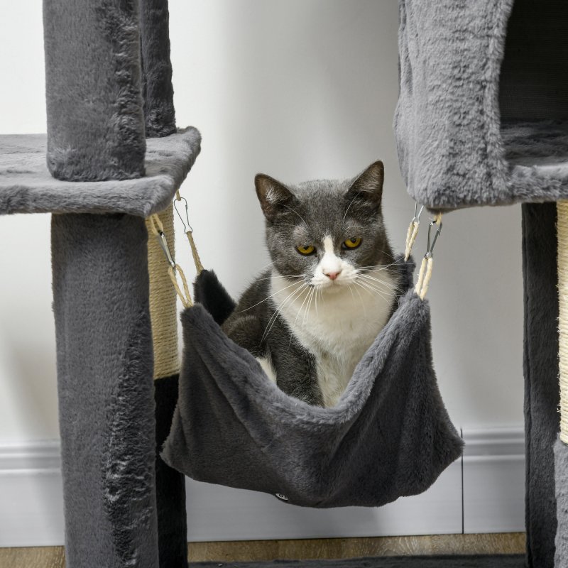 PawHut 177cm Cat Tree for Indoor Cats, Mult-level Kitten Climbing Tower, with Scratching Posts, Two Cat Houses, Perches, Toy Ball - Dark Grey