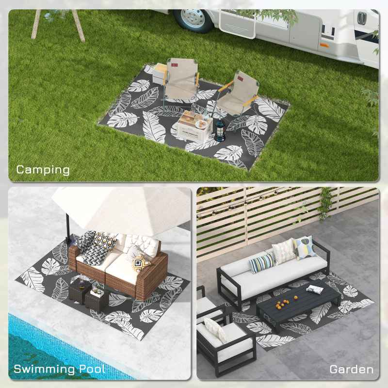 Outsunny Reversible Outdoor Rug with Carry Bag, Waterproof Plastic Straw Mat for Garden, Deck, RV, Picnic, Beach, Camping, 182 x 274cm, Grey and White