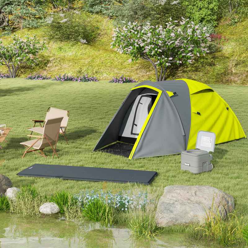 Outsunny 2 Man Camping Tent, Dome Tent with Bedroom and Living Room, 2000mm Waterproof, Portable with Bag, for Fishing Hiking Festival, Yellow