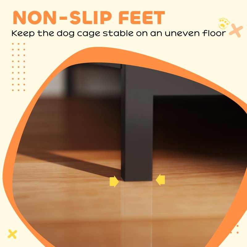 PawHut Dog Crate Furniture, Dog Cage Side End Table Indoor with Anti-Chew Resistant Mesh, Anti-Escape Door, for Large Pet, 100 x 60 x 81.5 cm, Walnut Brown