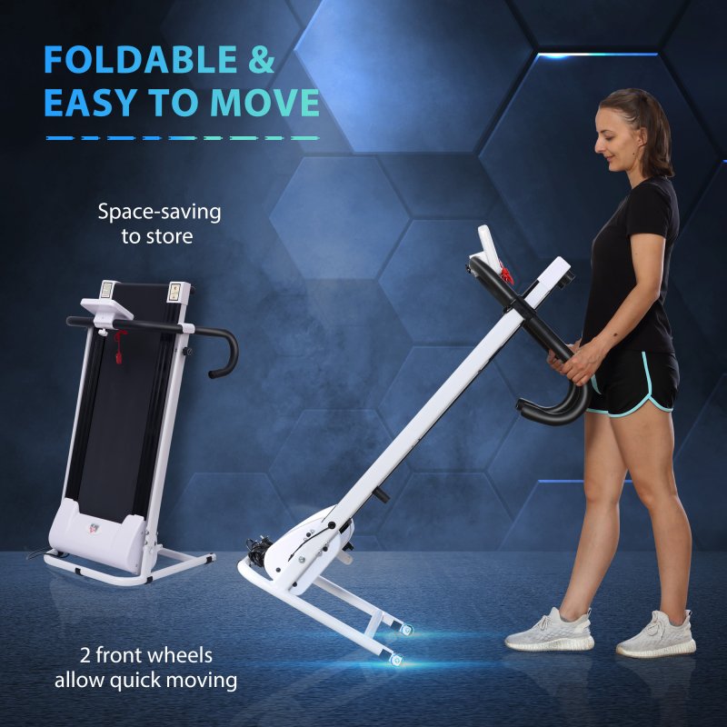 HOMCOM Electric Treadmill Walking Pad, 1-10km/h Folding Running Machine, Gym Fitness Exercise with LCD Monitor, White