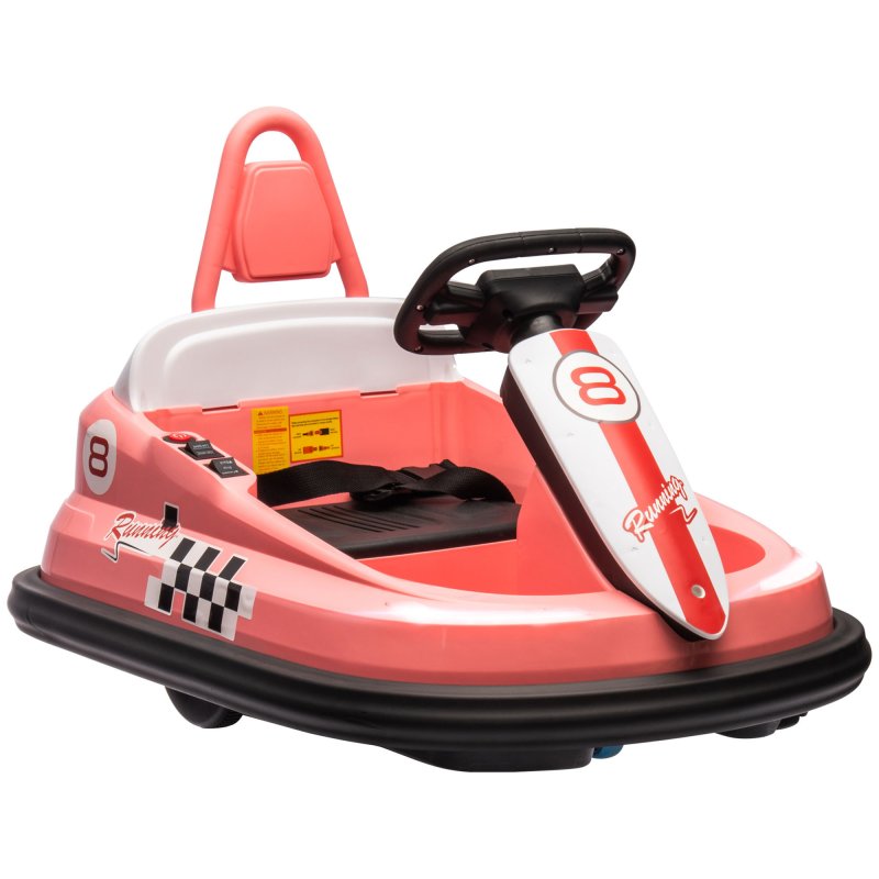 HOMCOM Kids Bumper Car 360° Rotation Spin Waltzer Car 6V Electric Ride On Car with 2 Speeds, Music, Lights for 18-48 Months - Pink
