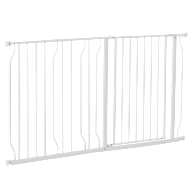 PawHut Dog Gate Wide Stair Gate w/ Door Pressure Fit Pets Barrier for Doorway, Hallway, 76H x 75-145W cm - White