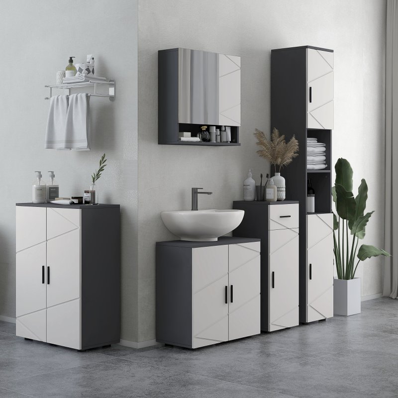kleankin Bathroom Mirror Cabinet, Wall Mounted Bathroom Storage Cupboard with Adjustable Shelves, 55W x 17D x 55Hcm