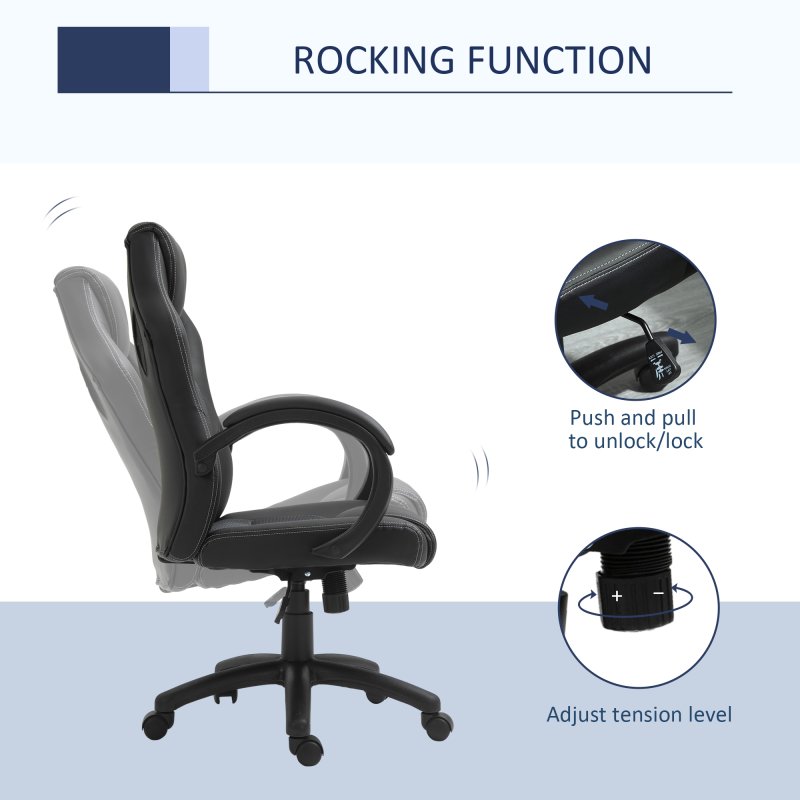 Vinsetto Gaming Chair Faux Leather Swivel Computer Racing Gamer Desk Chair for Home Office with Wheels, Gray