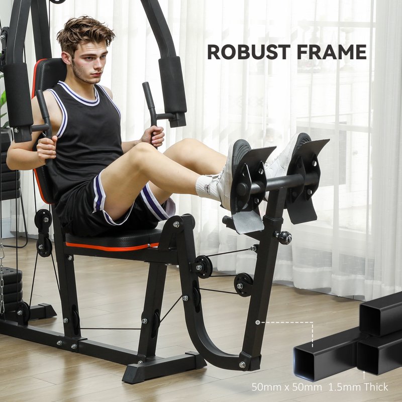 SPORTNOW Compact Home Gym System with 45kg Weight Stack, Weights Machine, Mult-Gym Leg Press Machine Dual-Action Chest Station for Full Body Fitness Training