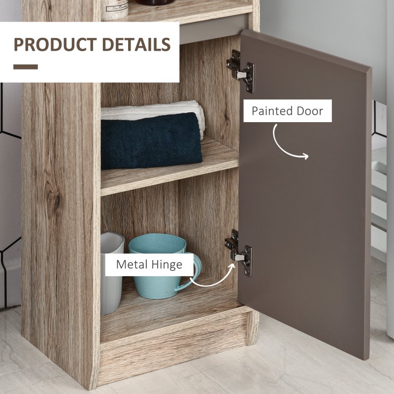 HOMCOM Narrow Bathroom Cabinet, Slim Bathroom Storage Unit with Open Compartment, Freestanding Storage Cupboard with Adjustable Shelves for Small Spaces, 30 x 24 x 170 cm