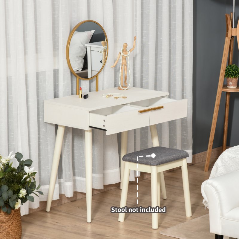 HOMCOM Modern Dressing Table with Round Mirror, Makeup Vanity Table with 2 Drawers for Bedroom, Living Room, 80 x 40 x 123 cm, White