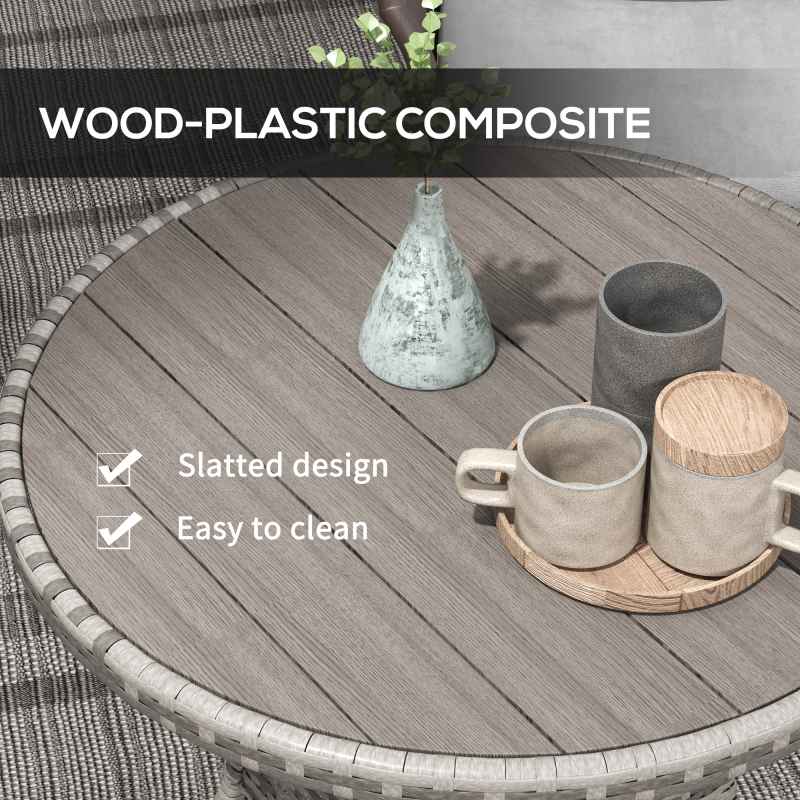 Outsunny 70 cm Outdoor Dining Table, PE Rattan Patio Table with Wood-plastic Composite Top for Balcony, Garden, Grey