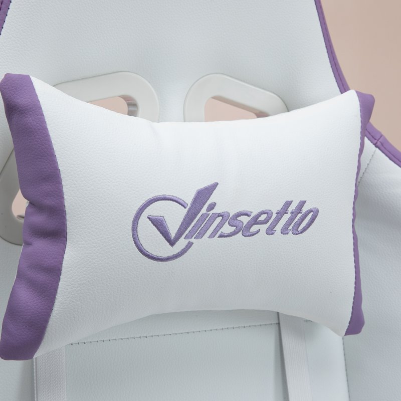 Vinsetto Computer Gaming Chair, PU Leather Office Desk Chair with Footrest, Swivel Wheels, 135?? Reclining Back, Lumbar Support, Headrest for Home, White and Purple