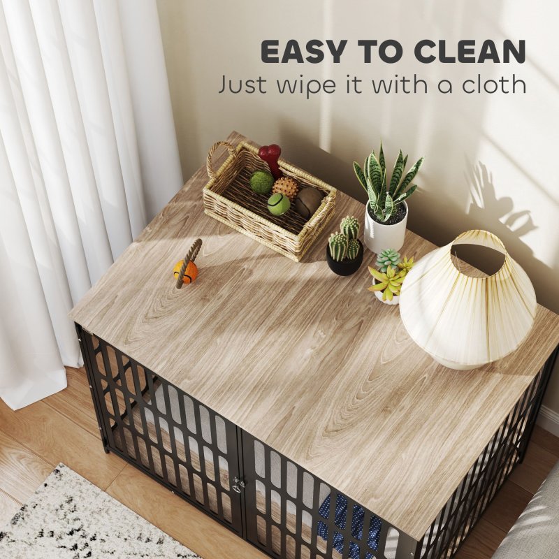 PawHut Dog Crate Furniture, Dog Cage Side End Table Indoor with Anti-Chew Resistant Mesh, Anti-Escape Door, for Extra Large Dogs, 118 x 80 x 92 cm, Walnut Brown