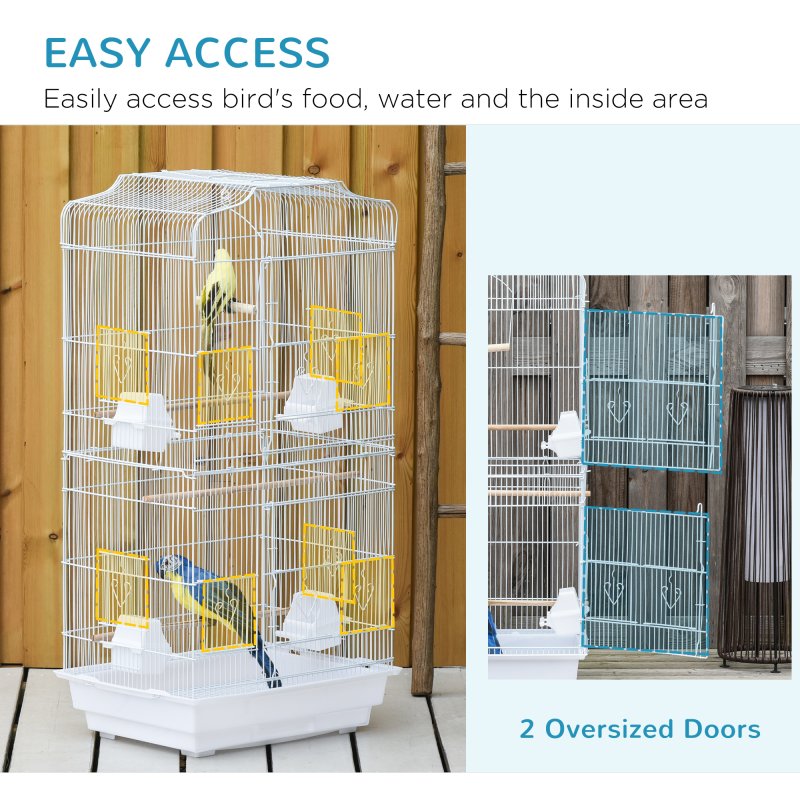PawHut Bird Cage with Perches, Food Bowls, Swing, Parrot Cage for Budgie, Parakeet, Small Bird, 46.5 x 35.5 x 92cm, White