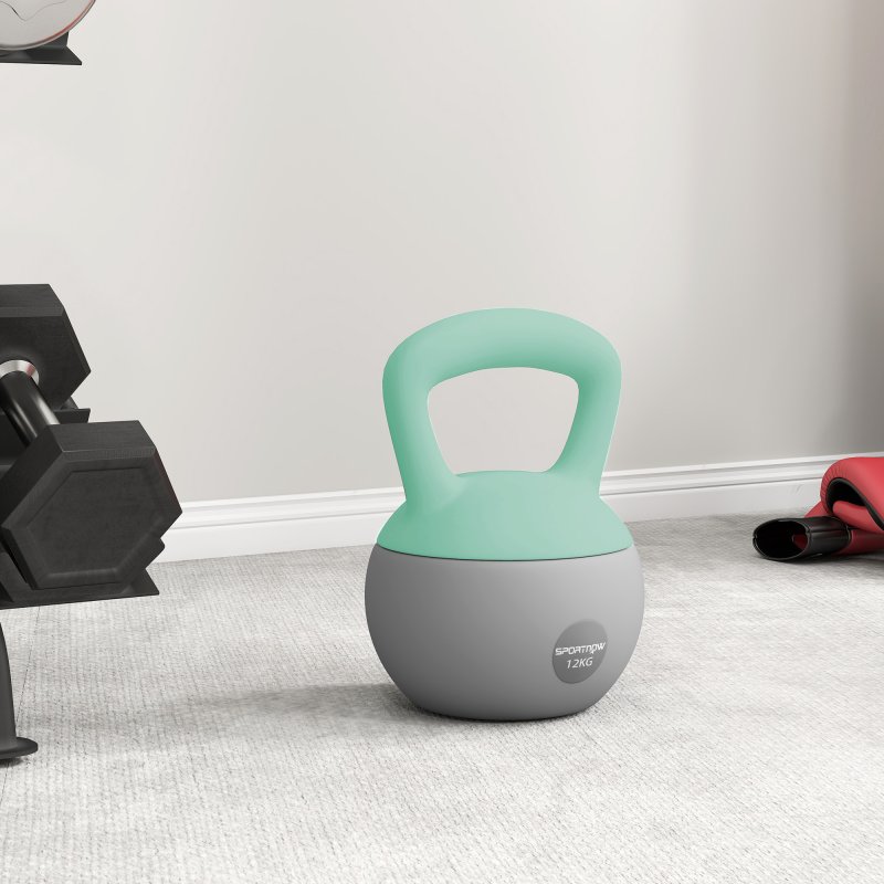 SPORTNOW Soft Kettlebell, 12kg Kettle Bell with Non-Slip Handle for Home Gym Weight Lifting and Strength Training, Grey and Green